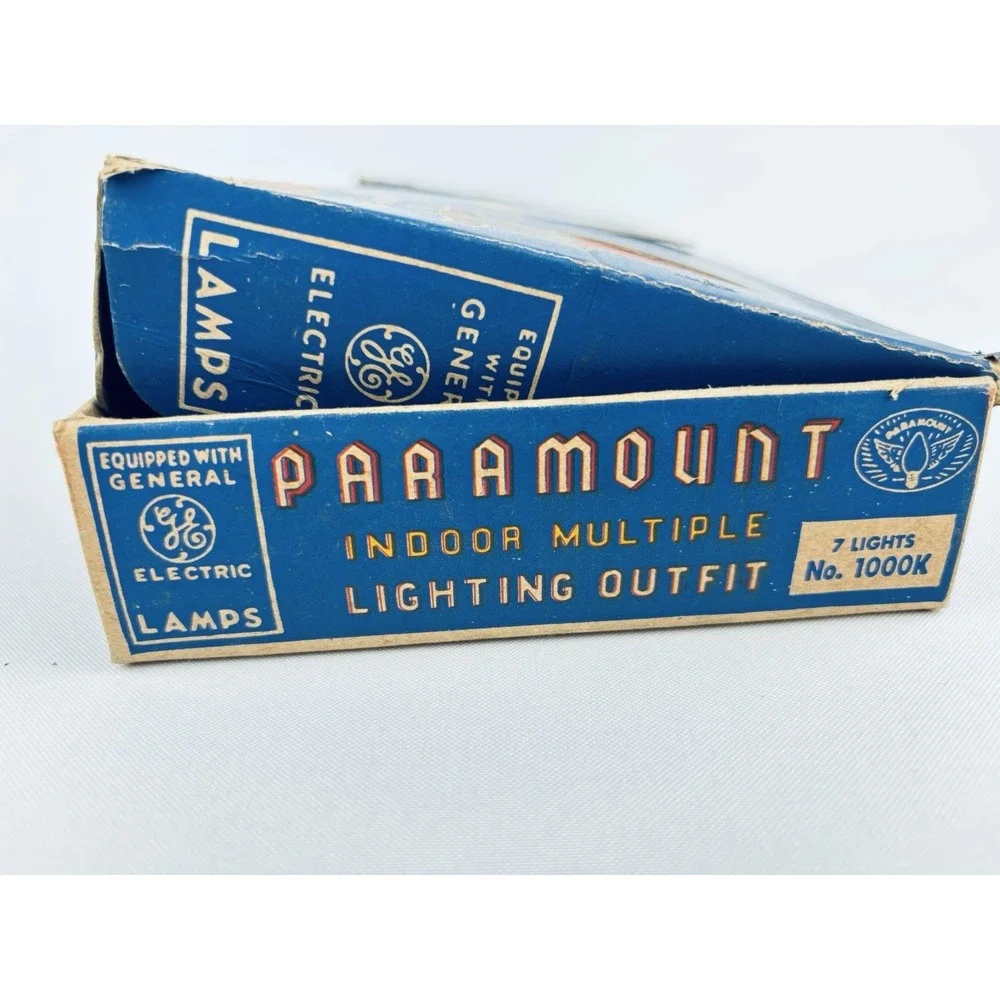 Paramount Vintage Christmas String 7 Light Red Green Cord w/Bulbs W/Box